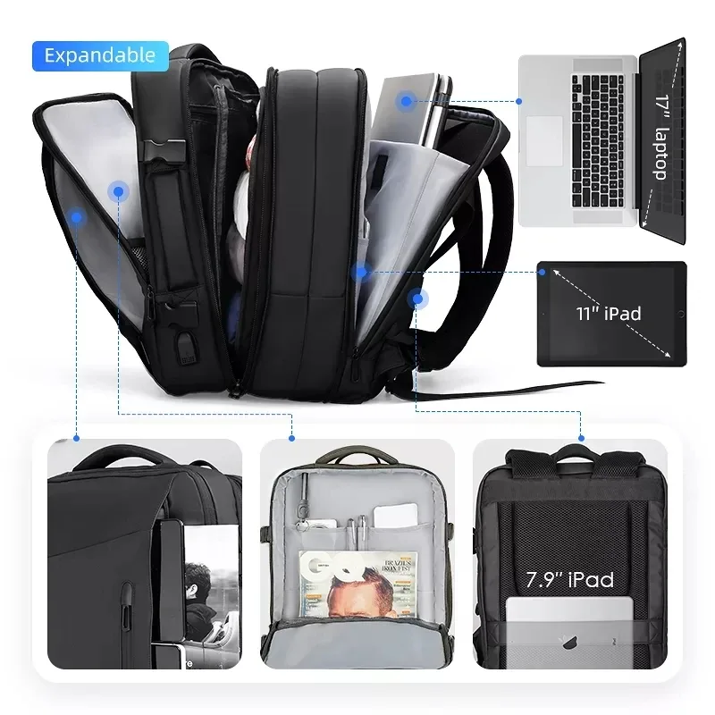 mark ryden 17 pouces sac à dos pour ordinateur portable imperméable homme sac usb recharge multicouche espace voyage homme sac anti-vol mochila