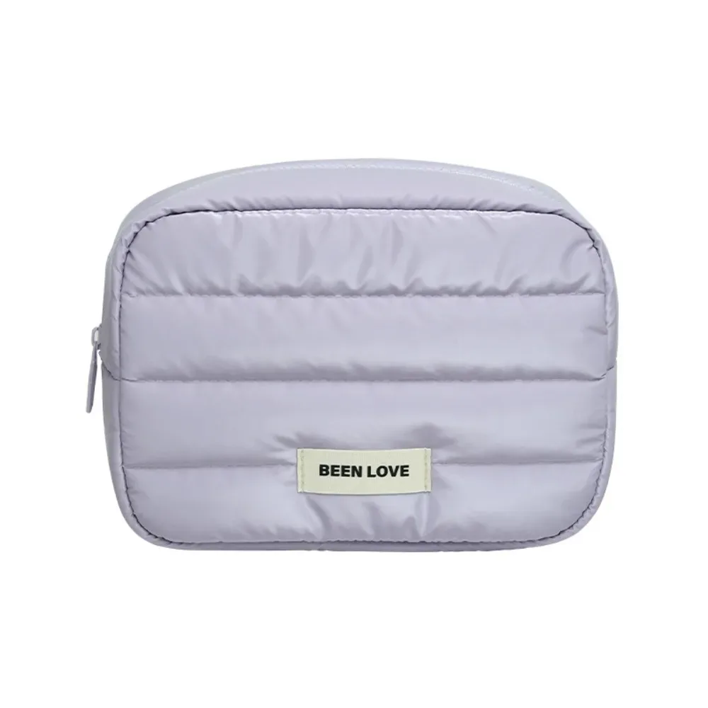 trousse de maquillage matelassée grande capacité couleur unie, sac de voyage doux et moelleux avec fermeture éclair pour soins de la peau