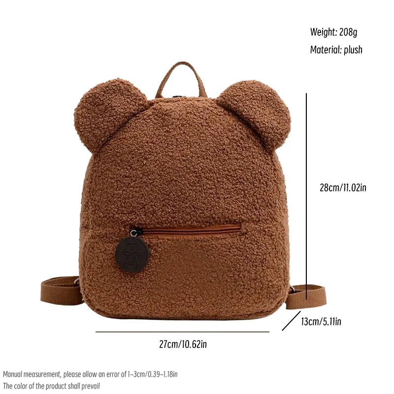 sac à dos en peluche mignon petit ours oreille sac à dos grande capacité dessin animé étudiant sac à dos