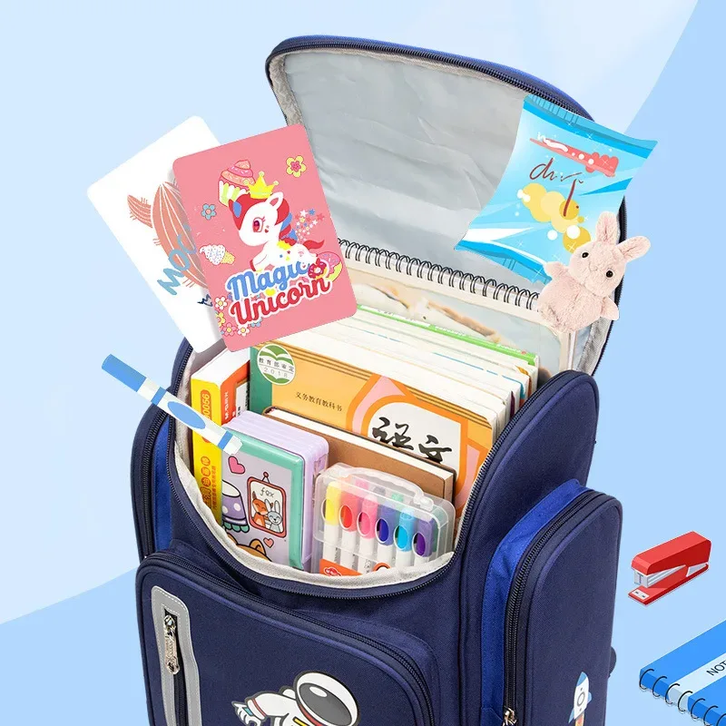 sac à dos scolaire pour filles et garçons, sacs d'école orthopédiques de grande capacité, dessins animés d'astronaute spatial, sac de livre étanche pour enfants