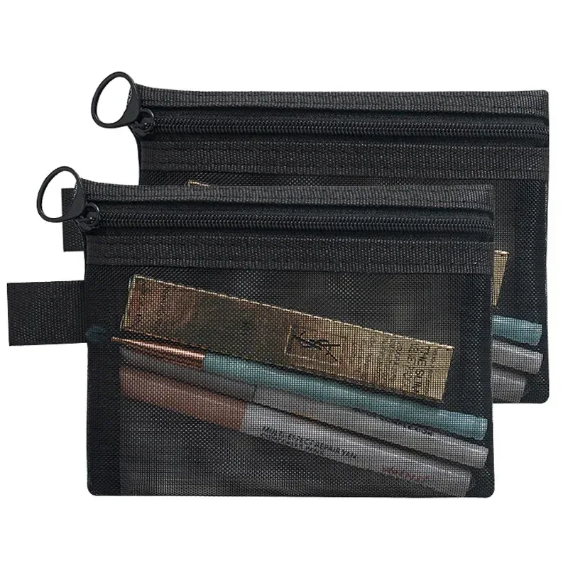 sacs cosmétiques en maille transparente, petits et grands, noirs, trousse de maquillage portable, organiseur de voyage, pochette de rangement pour rouge à lèvres, 1/3 pièces