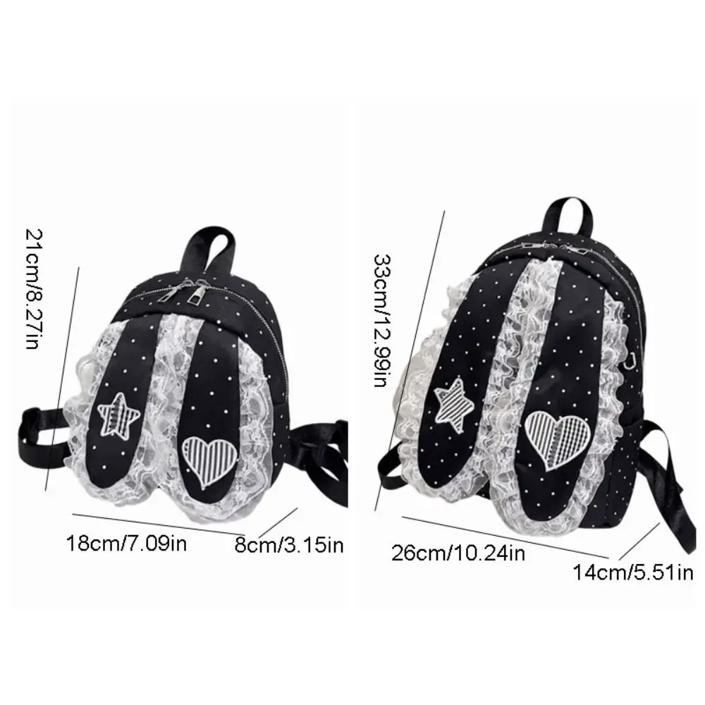 sac à dos décontracté à oreilles de lapin style coréen, motif cœur, grande capacité, en nylon à pois, pour l'école et l'extérieur