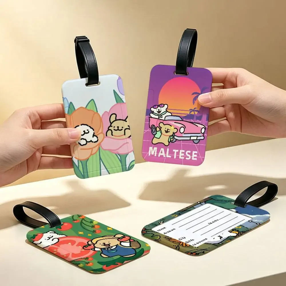 line cartoon p-puppys étiquette de voyage anti-perte en pvc, porte-carte d'informations, étiquette de bagage imperméable