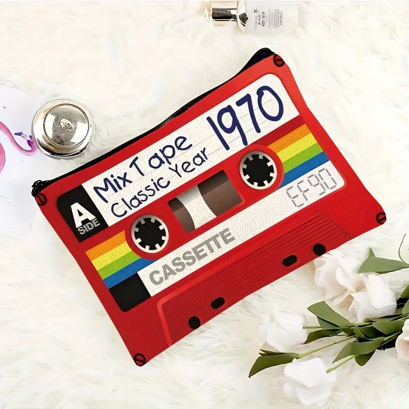 trousse de maquillage à cassette vintage – organisateur de voyage pliable avec fermeture éclair, pochette à cosmétiques pour les amateurs de musique