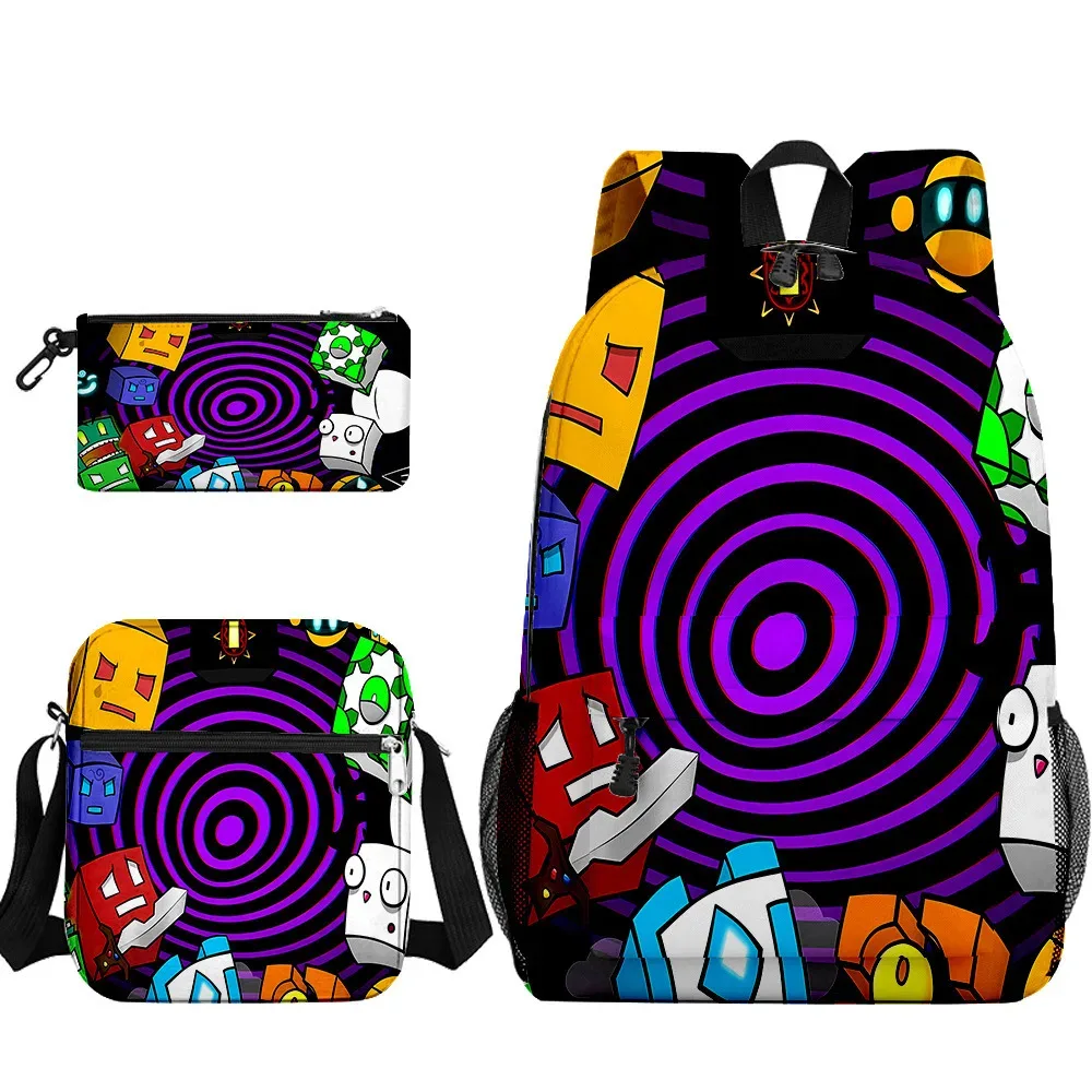 populaire cool geometry dash 3d imprimé 3 pièces/ensemble sacs d'école pour élèves sac à dos pour ordinateur portable sac à dos sac à bandoulière incliné trousse à crayons