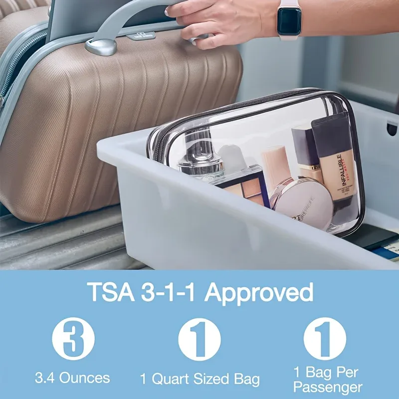 Pochette à cosmétiques 3 pièces, sacs de toilette transparents, sac de toilette compatible avec la compagnie aérienne aéroport, trousse de toilette de voyage pratique Fa