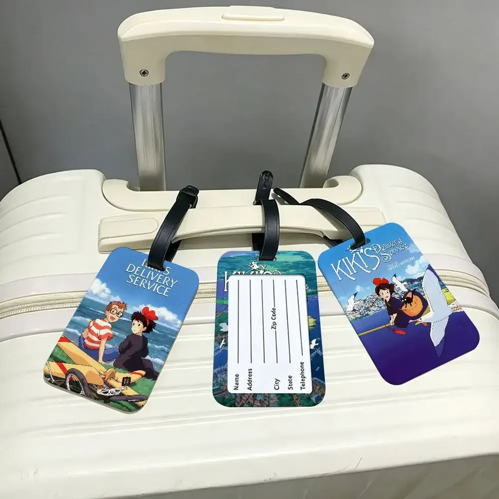 étiquette de bagage en pvc du film d'animation k-kikis d-delivery service avec carte d'information, étiquette d'identification anti-perte pour bagages et sacs d'école.