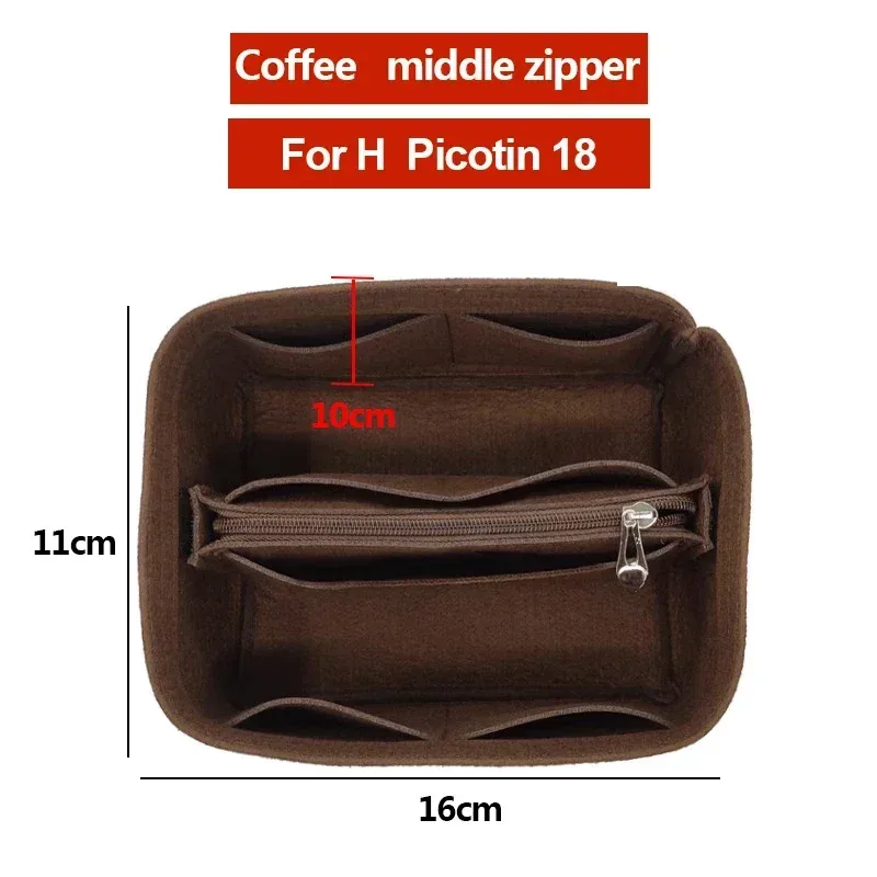 organisateur insérer sac de rangement intérieur feutre sac à main shaper stockage cosmétique insérer sac à main avec fermeture éclair adapté pour h picotin 18 22