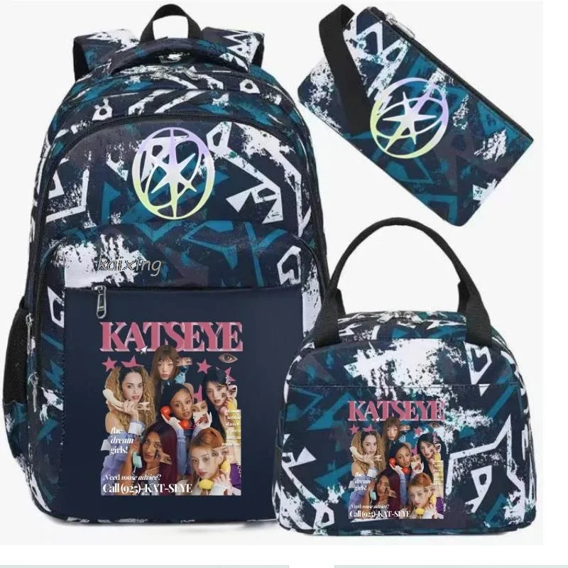 hot katseye drôle impression sacs à dos avec sacs à déjeuner multi-poches camouflage adolescents voyage sac à dos pour ordinateur portable femmes sac d'école mochila