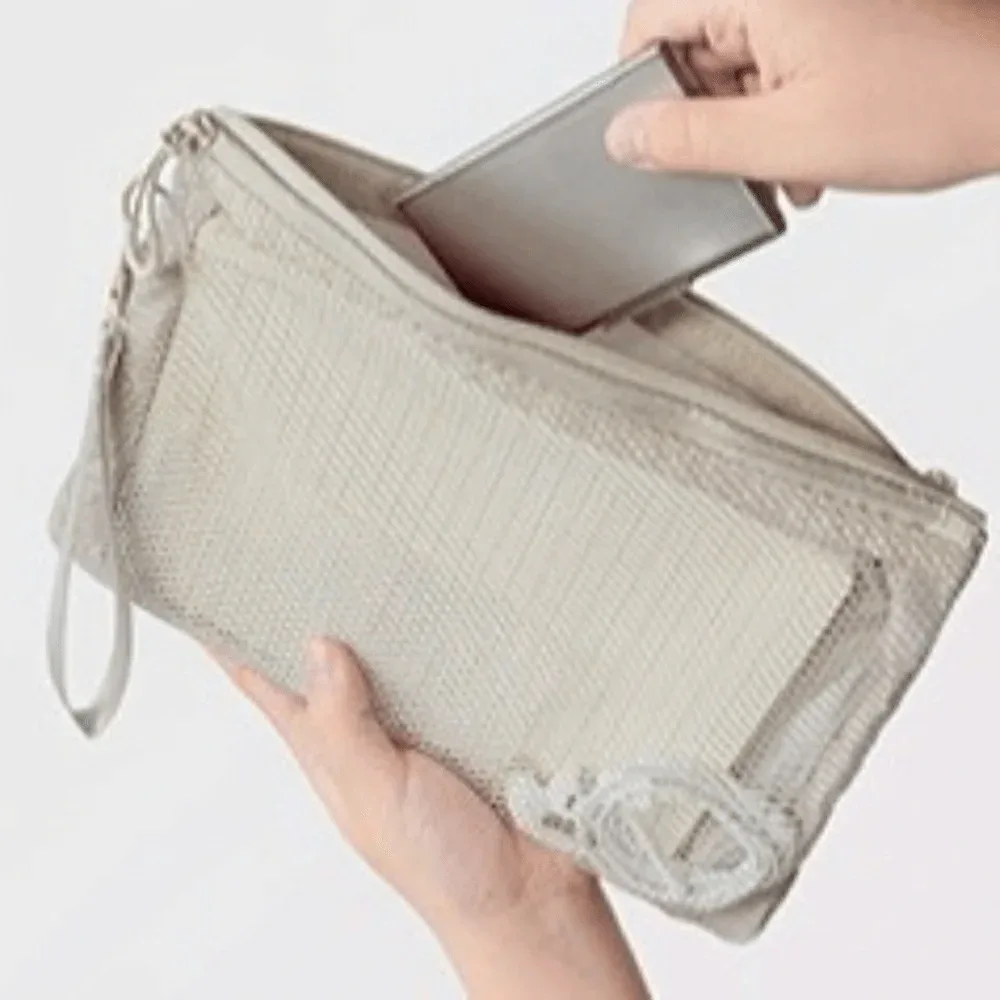 sac de rangement léger en maille, sac cosmétique en polyester de couleur unie avec fermeture éclair, porte-monnaie multifonctionnel, sac de rangement de voyage