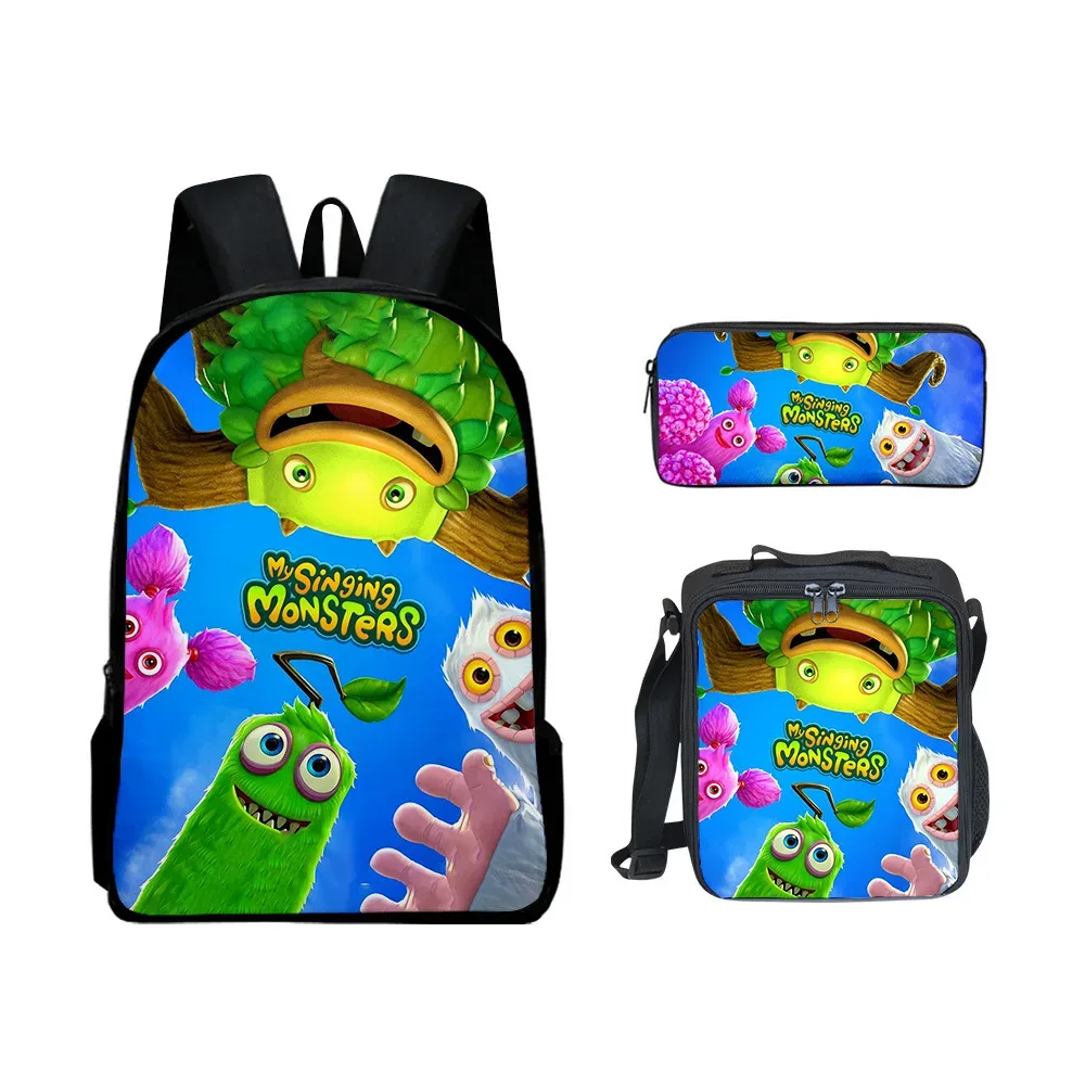 sacs à dos pour enfants, ensemble de sacs à dos, sac à déjeuner pour enfants, sac à crayons, ensemble de 3 pièces, nouveau sac de concert 3d my singing monsters