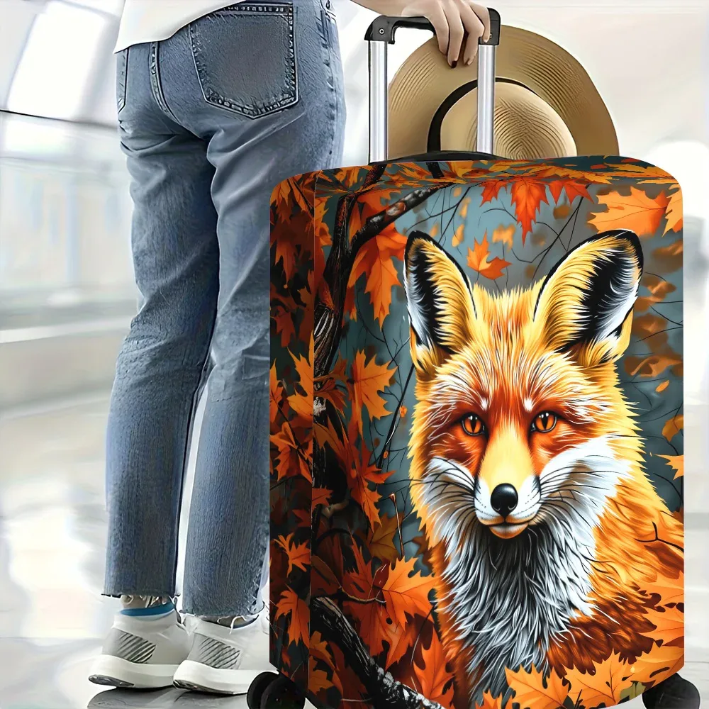 1 housse de bagage à imprimé renard et feuilles d'automne. convient aux valises de 18 à 32 pouces ; protège efficacement vos bagages