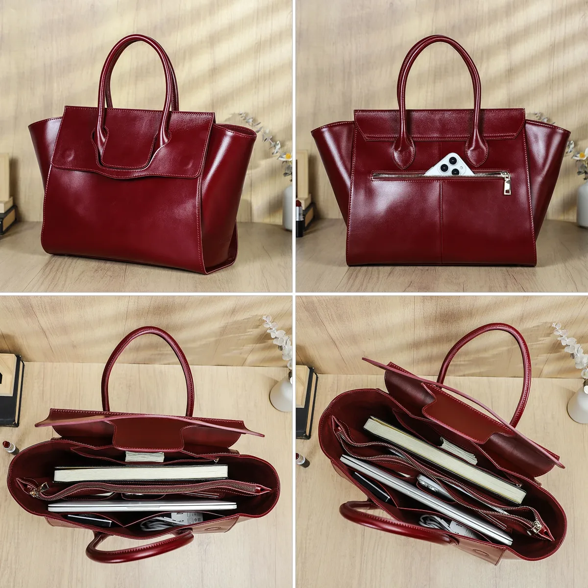 contact's sacs d'affaires en cuir véritable pour femmes porte-documents rouge de luxe concepteur bureau dames fourre-tout pochette d'ordinateur pour 14.2 "macbook pro