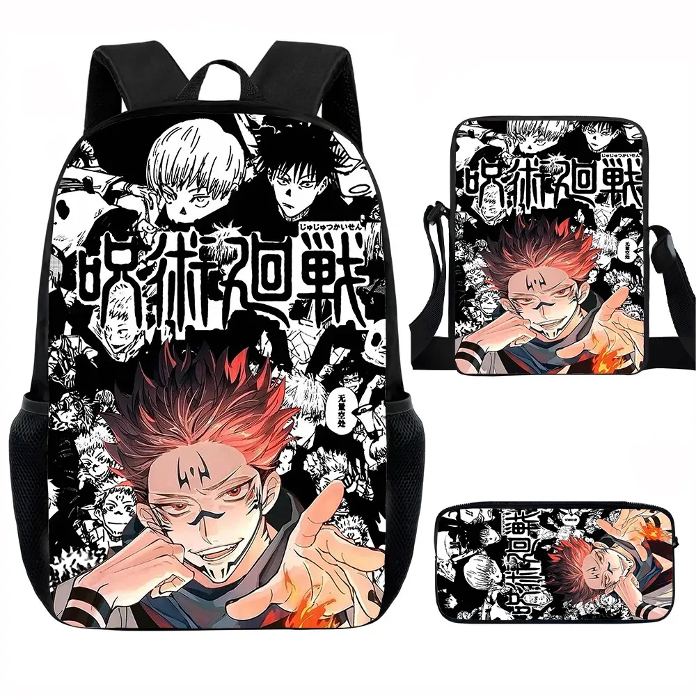 j-jujutsu kaisen 3 pièces ensemble sac à dos 40 cm/15.7 pouces sacs d'école sac à bandoulière trousse à crayons sac de livre d'ordinateur pour garçons filles meilleur cadeau