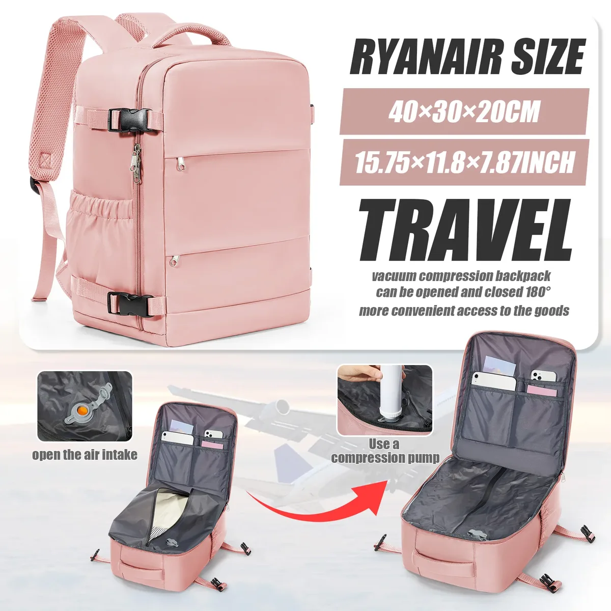 sac à dos sous vide ryanair 40x30x20, sac à dos de voyage pour courtes distances, sac de cabine wizair pour ordinateur portable 15.6 pouces, sac à dos de loisirs pour hommes