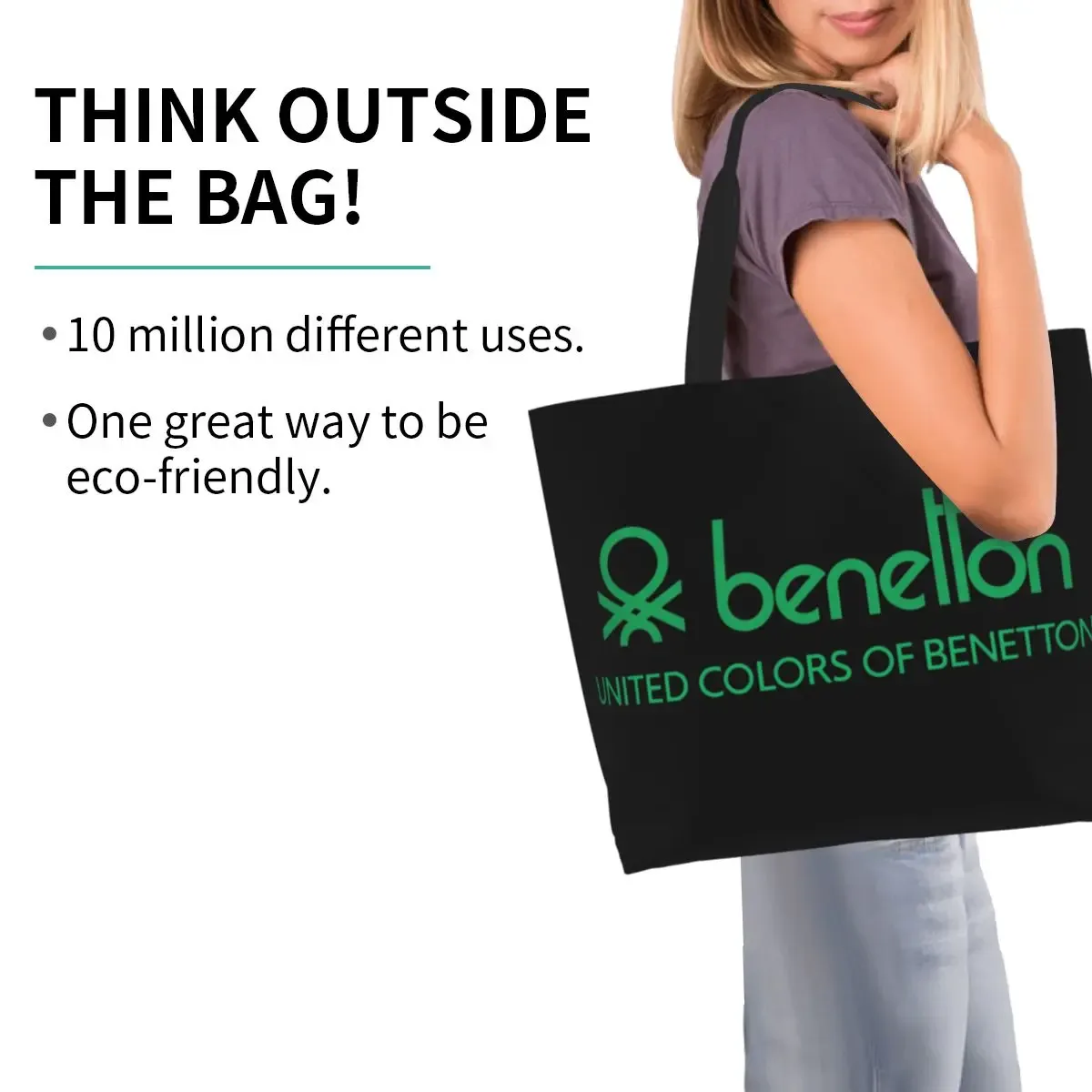 sac fourre-tout de shopping united colors of benetton, sacs à bandoulière en toile de grande capacité, sac à main d'épicerie pour femmes