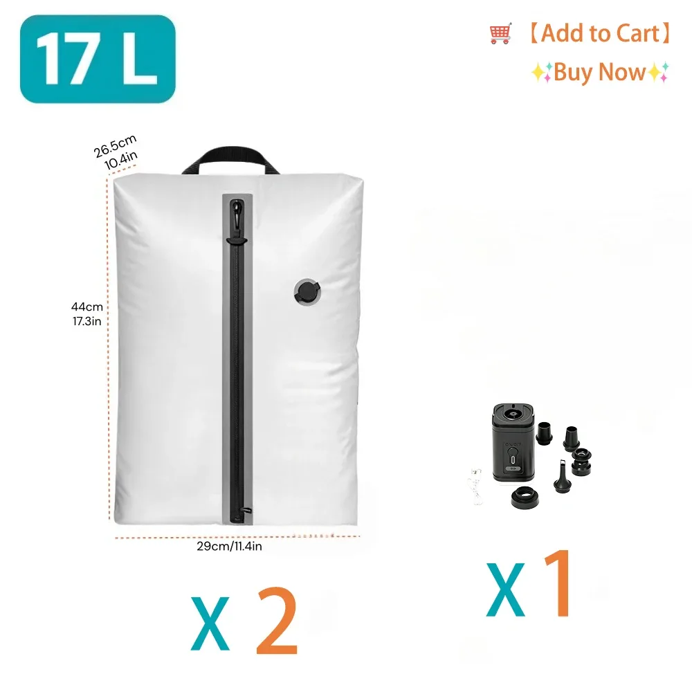 sac de rangement pour vêtements 17l avec pompe électrique usb en tpu, organisateur de compression de bagages portable pour voyage, noir, blanc, rouge