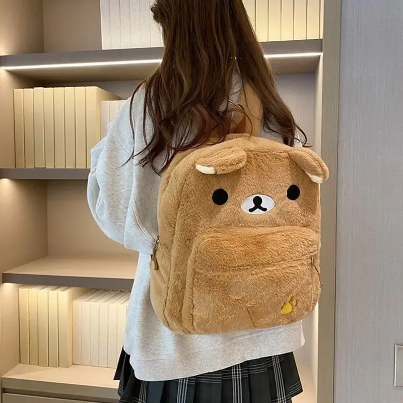 kawaii anime rilakkuma ours sac à dos en peluche broderie conception sacs pour femmes mignon grande capacité sacs à dos femmes sac à dos