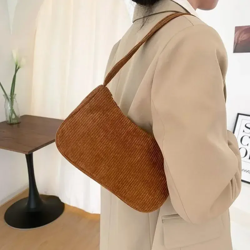 sac sous les bras en velours côtelé pour femmes, sacs à bandoulière décontractés, pochette de shopping sous les aisselles pour téléphone, fermeture éclair, pochette