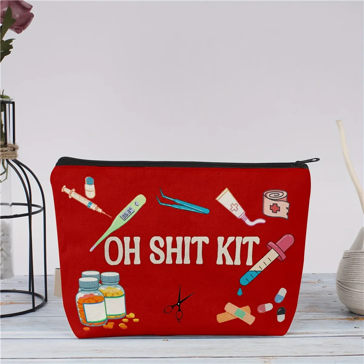 A OH SHIT KIT Trousse de maquillage – Sac à fermeture éclair multifonctionnel mignon pour femme, sac de rangement de bijoux