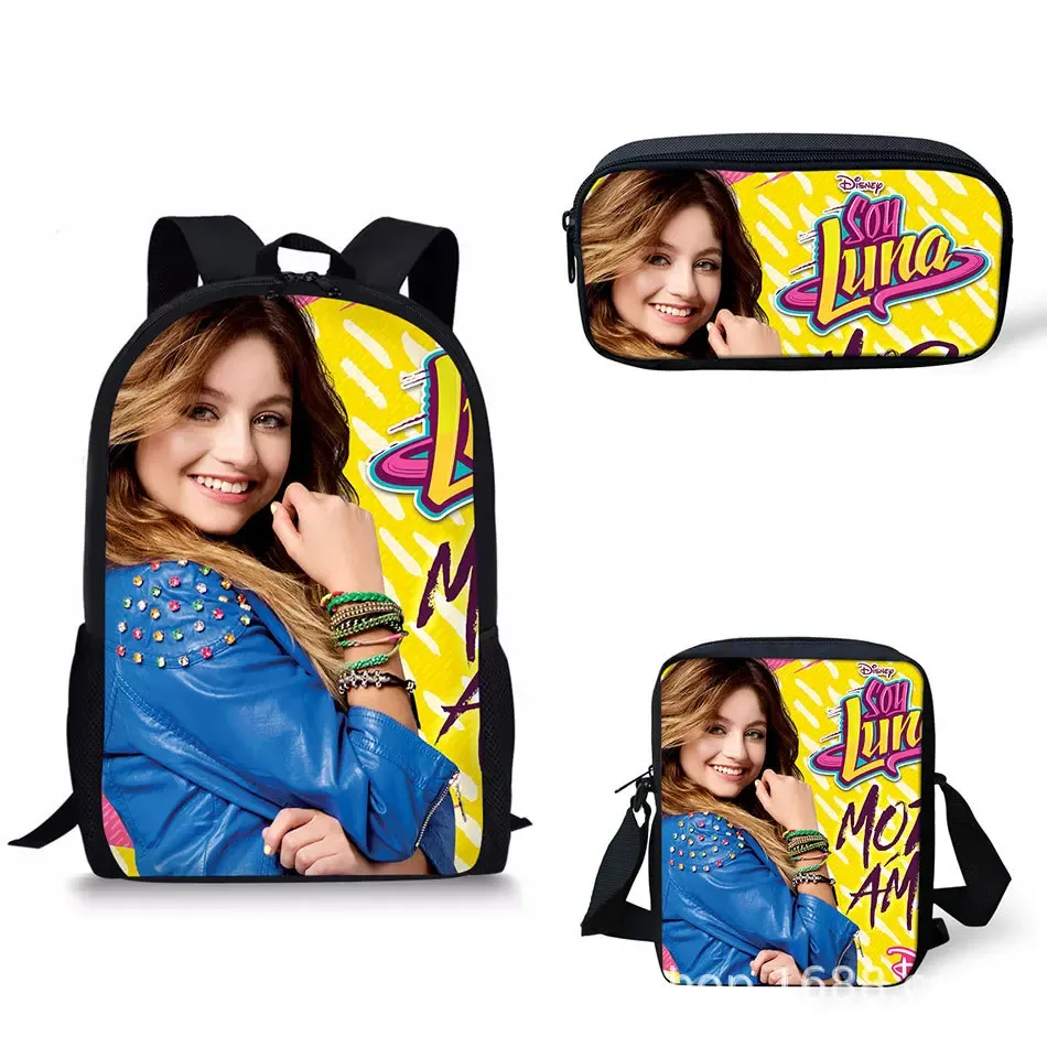mode nouveauté jolie soja luna impression 3d 3 pièces/ensemble sacs d'école pour élèves sac à dos pour ordinateur portable sac à dos sac à bandoulière incliné trousse à crayons