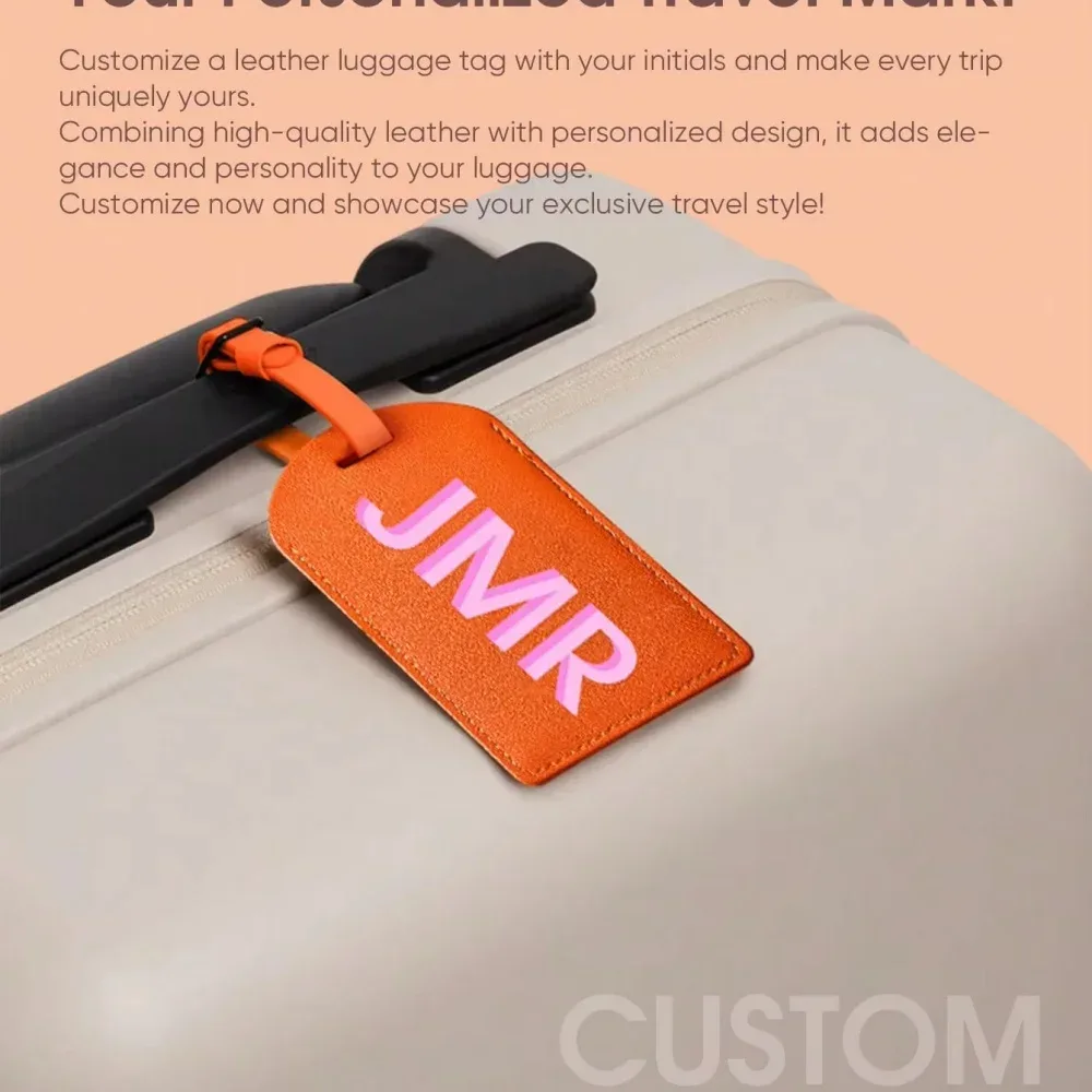 étiquette de bagage personnalisée en cuir pu avec initiales, étiquette d'identification de valise imprimée uv personnalisée, cadeau de voyage pour femmes et hommes
