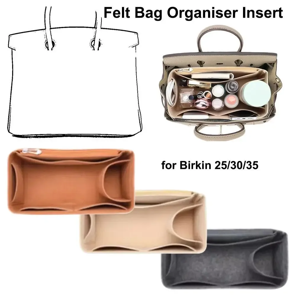 sac à main en feutre simple, sac de rangement, support de sac, doublure de sac portable, multi-poches, sac interne de voyage pour birkin25/30/35