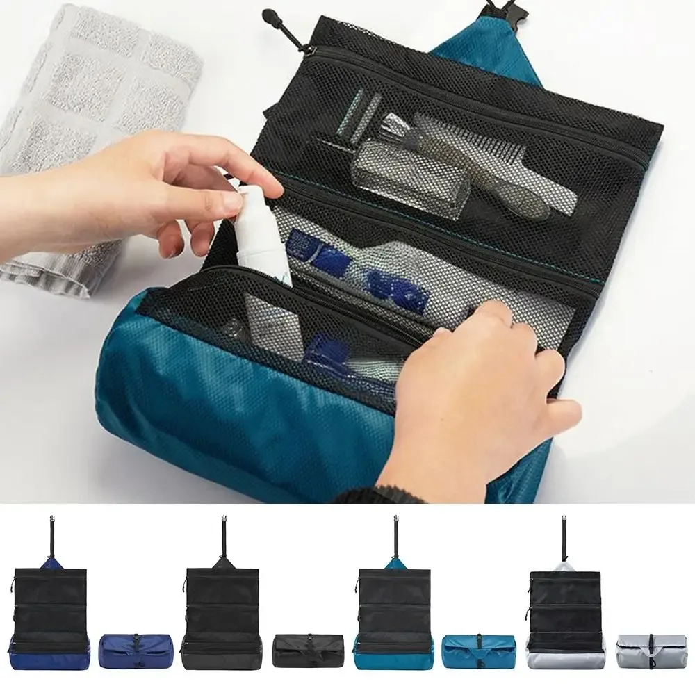 trousse de toilette pliable portable de grande capacité, pochette de lavage de voyage étanche pour voyage d'affaires, sac à cosmétiques de voyage