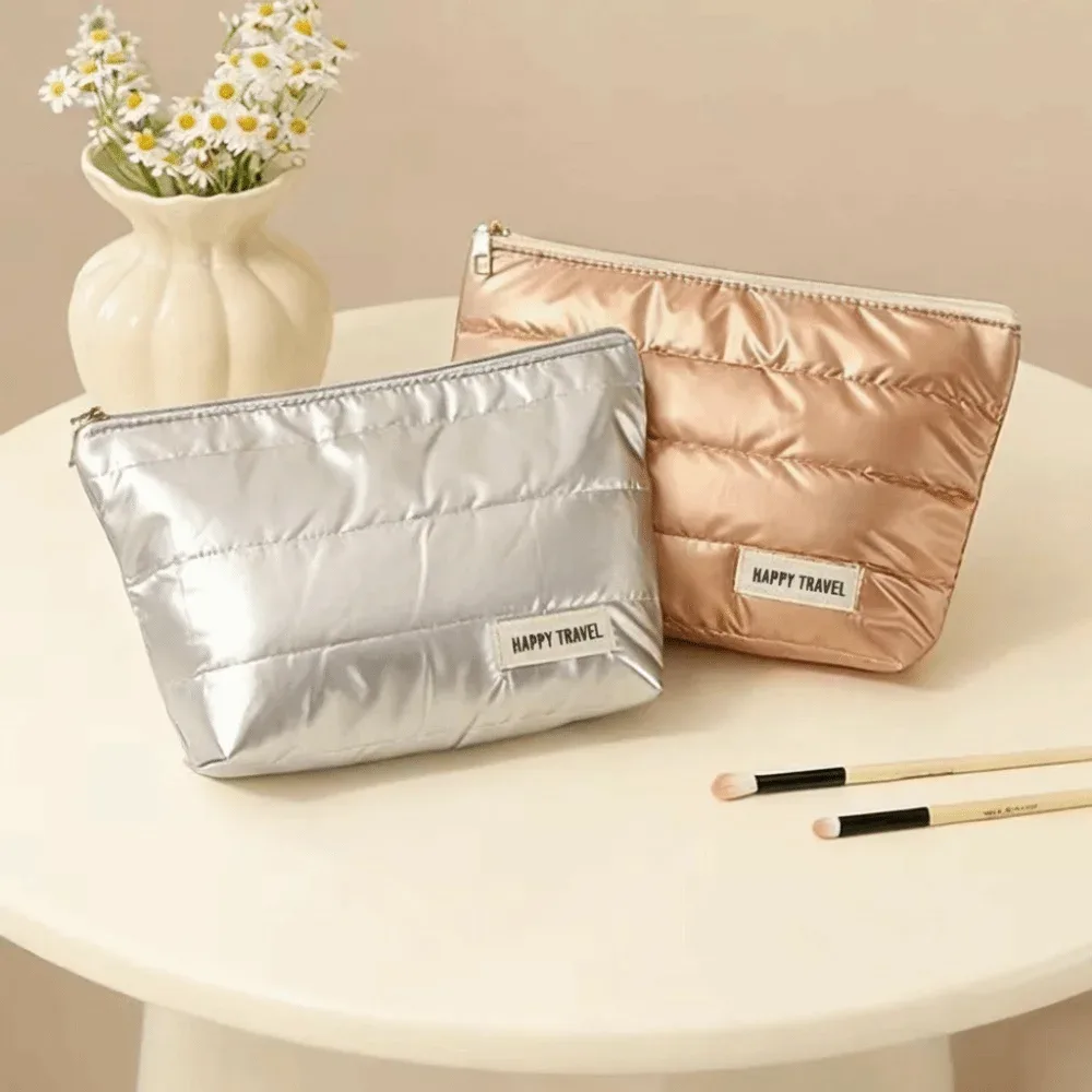 Sac de maquillage portable de style pochette, grande capacité, sac cosmétique or/argent, léger, imperméable, sac organisateur pour femmes