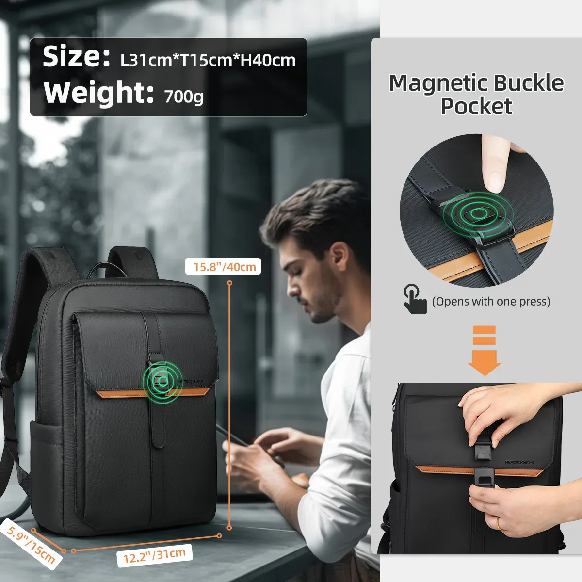 hcankcan-sac à dos de voyage étanche pour homme, sac pour ordinateur portable d'affaires, sac de travail durable, pack décontracté pour adolescent, mode 15.6