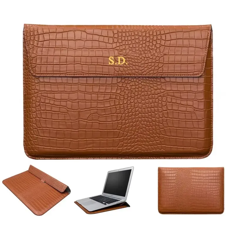 Housse pour ordinateur portable avec initiales personnalisées gratuites pour Macbook Air 13, 13.3, 15.4, Retina, unisexe, enveloppe en cuir, pochette pour ordinateur portable