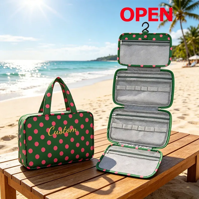 broderie personnalisée/style standard 2 options, sac à main pliable personnalisé à pois, trousse de toilette, trousse de maquillage pour la rentrée scolaire