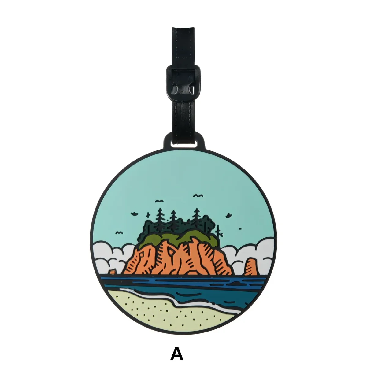 étiquette de bagage en caoutchouc souple de la série paysages naturels circulaires, un élément de voyage magnifique pour les amateurs de plein air, les voyageurs et les navetteurs