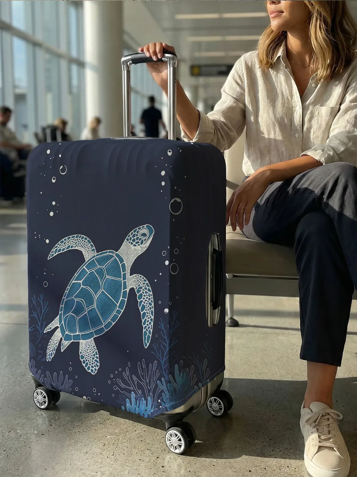 housse de bagage imprimée tortue de mer, adaptée aux bagages de 18 à 32 pouces, housse de poignée de bagage, accessoires de voyage