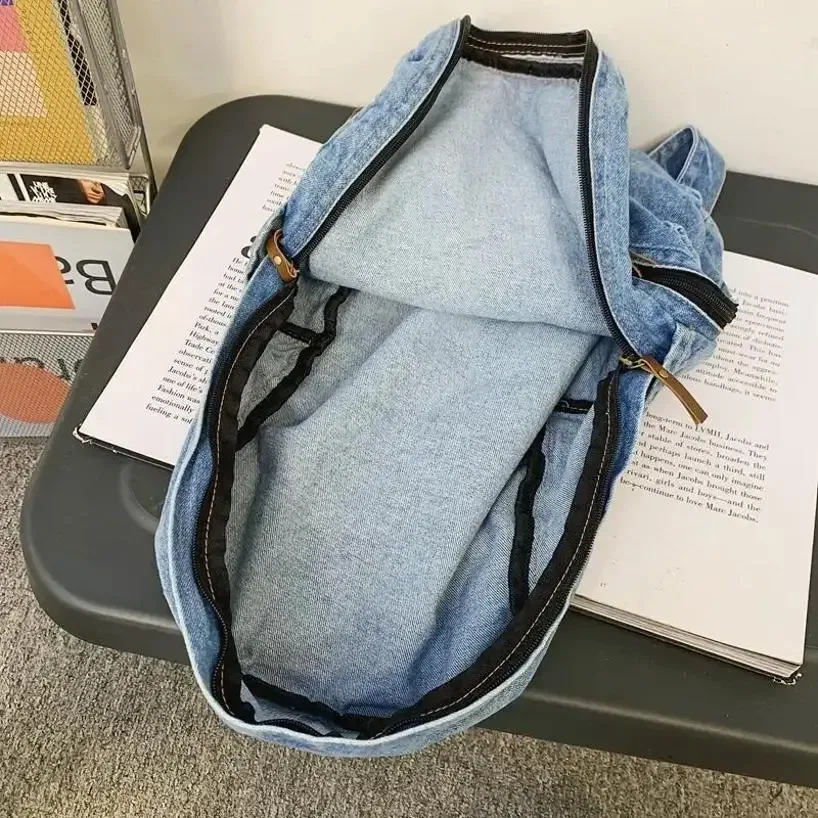 1 pièces à la mode nouveau style simple et tendance sac à dos grande capacité durable sac en denim sac étudiant