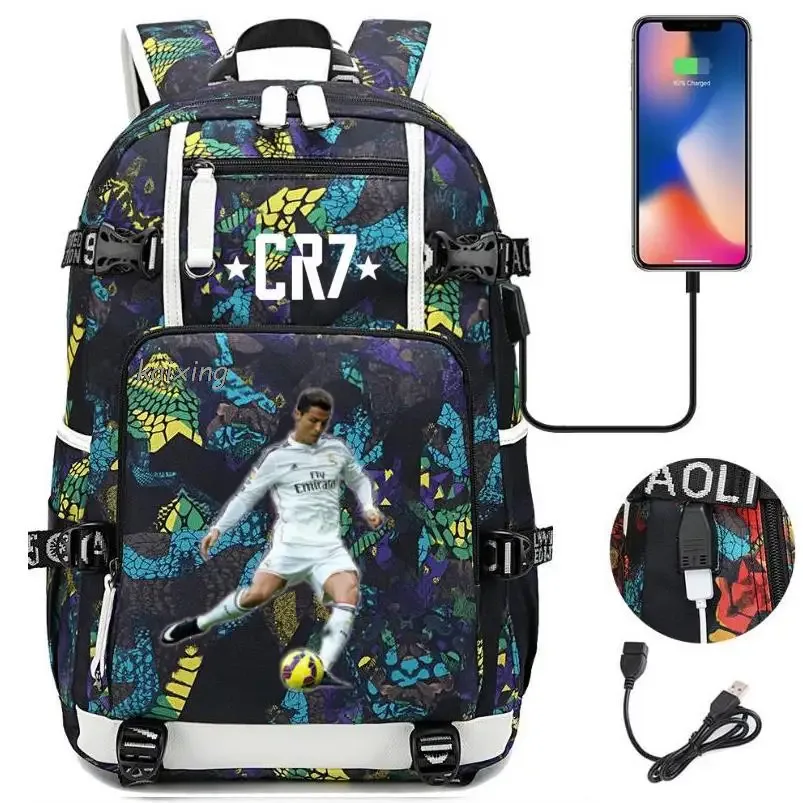 Mode CR7 sac à dos USB charge sac d'école 15.6 pouces sac à dos pour ordinateur portable femme mâle livre sac sacs à dos étanche adolescents sac à dos