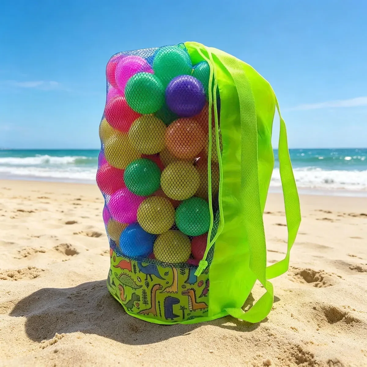 sac de rangement en filet à imprimé animal pour l'été et la plage, grande capacité, en polyester, pour les voyages, sac de rangement à double bandoulière.