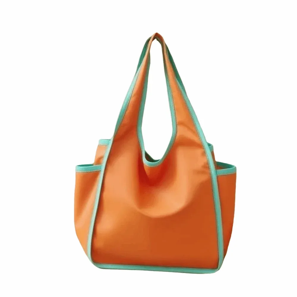 sac de courses réutilisable de grande capacité, sac fourre-tout pliable et imperméable, sac écologique en polyester à blocs de couleur, sac d'étude