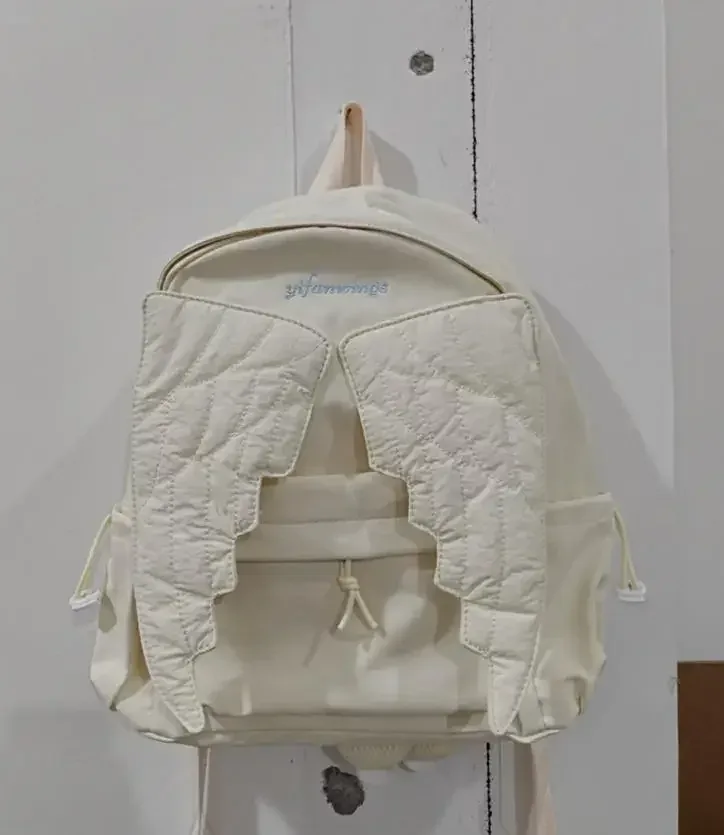 sac à dos matelassé à pois ailes d'ange pour étudiants, sac d'école en nylon mignon et tendance, sac de voyage quotidien léger et spacieux