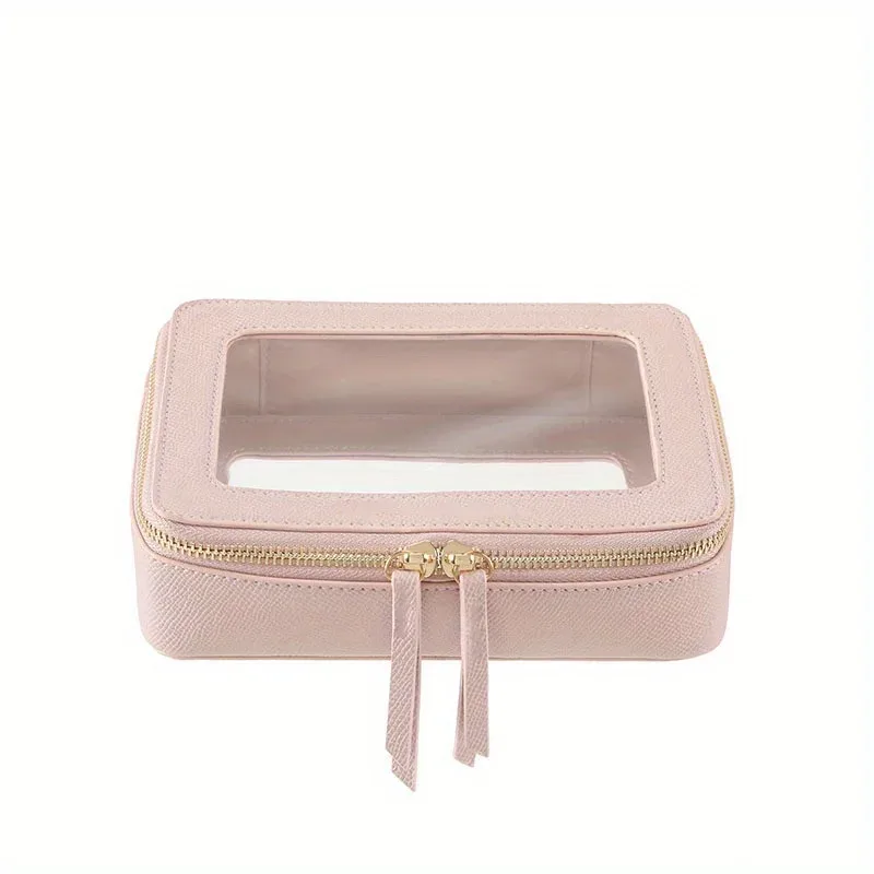trousse de maquillage de voyage à fermeture éclair, petite trousse de toilette en cuir, sac de rangement multifonctionnel transparent et étanche, accessoires de voyage