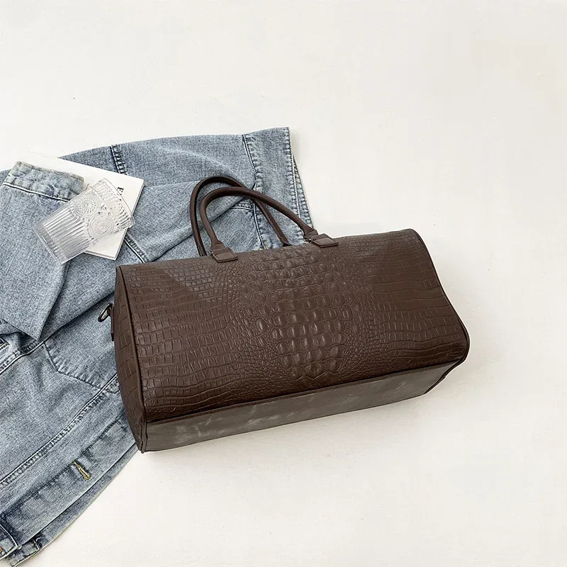 sac de voyage en cuir pu à motif crocodile, grande capacité, sac de sport imperméable, sac de week-end avec chaîne pour femmes