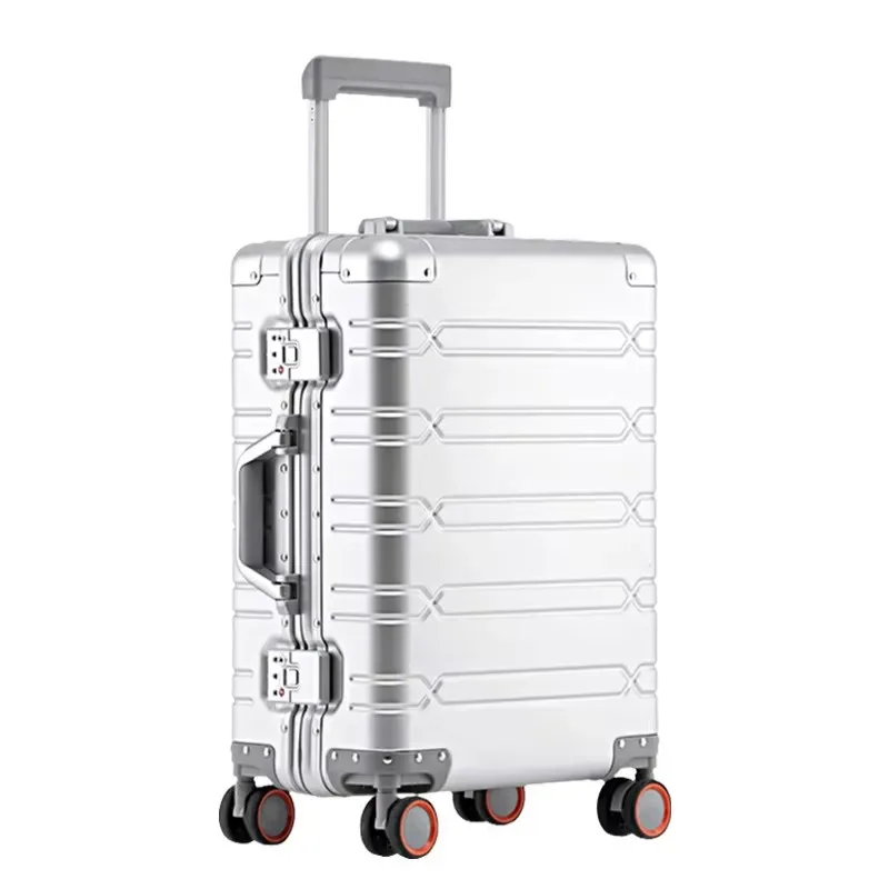 valise de voyage en alliage aluminium-magnésium pour hommes, bagage à roulettes pour affaires, bagage cabine à roulettes.
