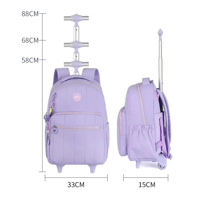sac à dos à roulettes pour enfants et adolescentes, ensemble de sacs d'école avec sac à déjeuner, bagages à roulettes pour étudiants