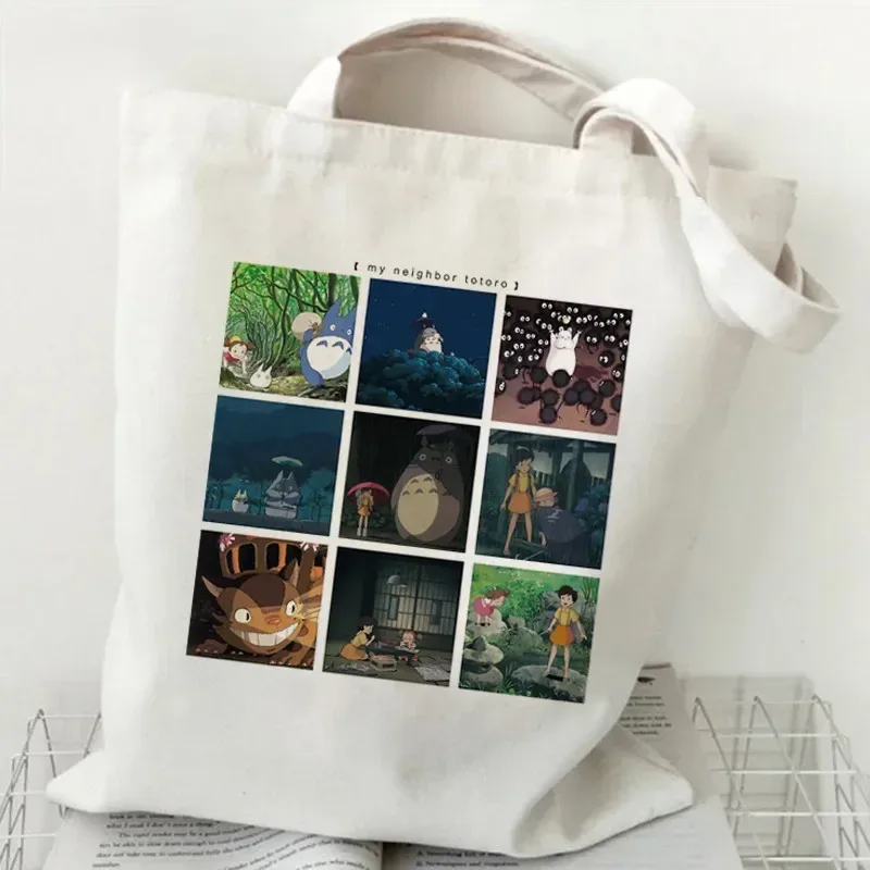 femmes dessin animé eco réutilisable sac à provisions femme épaule shopper sac fourre-tout studio ghibli collège sac à main rétro grandes dames