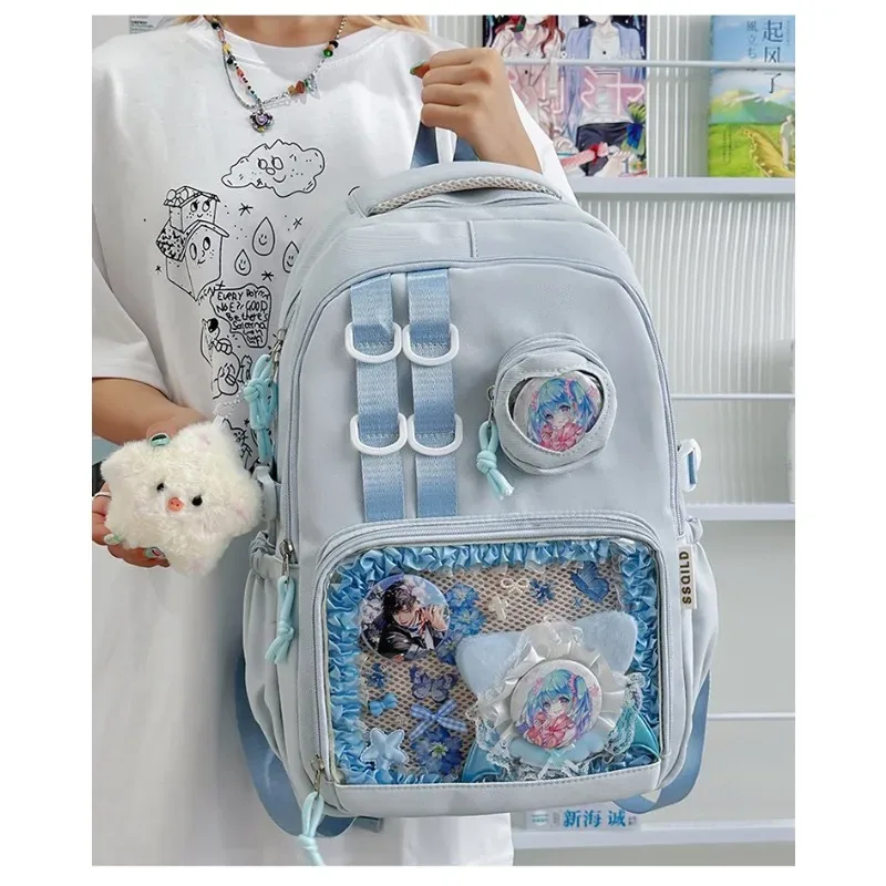 nouveau sac à dos transparent avec badge de bricolage, sac ulzzang ita y2k, cartable de grande capacité pour femmes, sac à dos à la mode et beau
