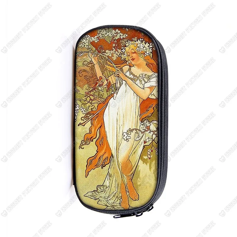 trousse de maquillage imprimée par alphonse mucha, trousse de maquillage pour femme, trousse de maquillage pour adolescent, étuis à crayons, étuis à cosmétiques