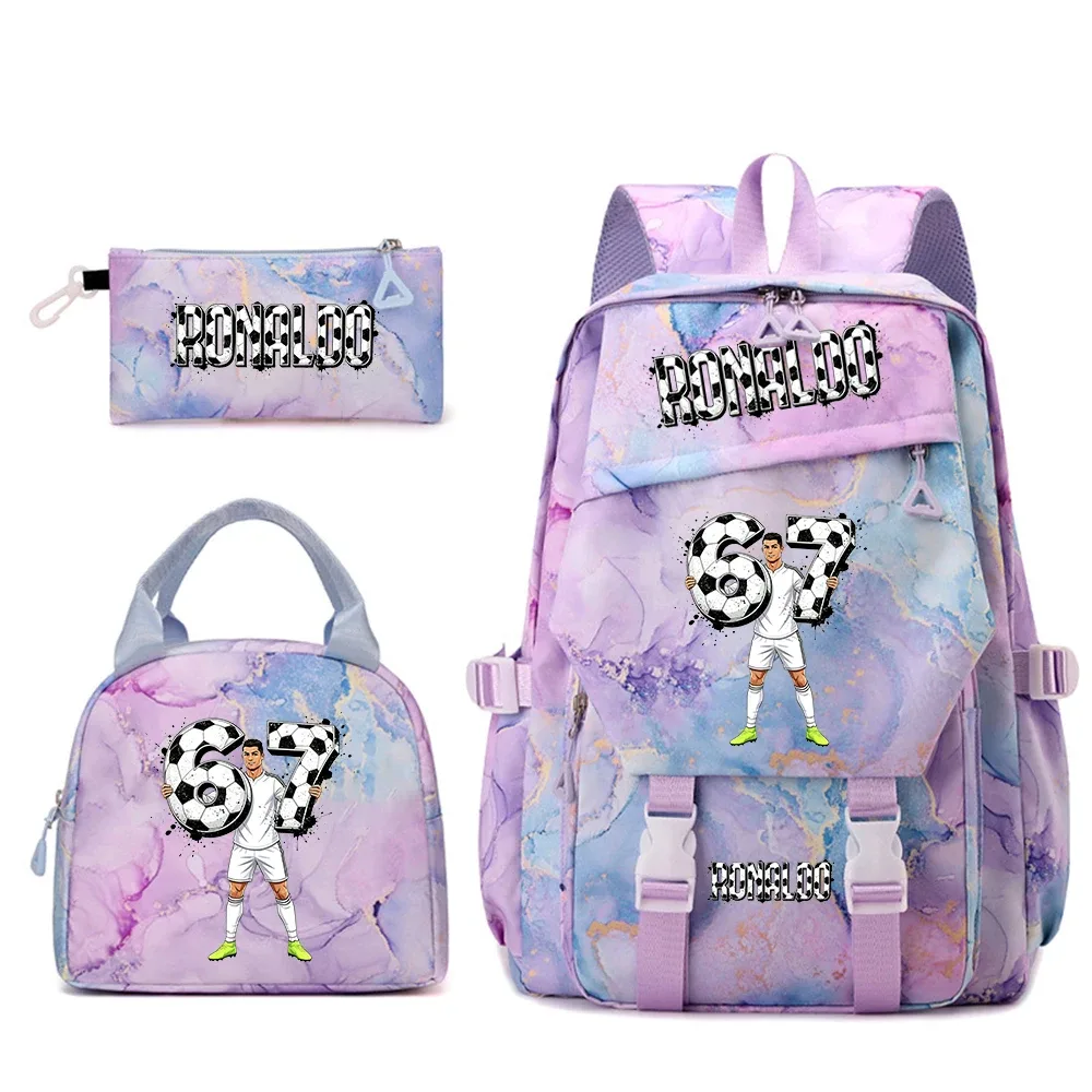 ensemble de sacs à dos pour étudiants avec imprimé cr7 ronaldo 67, avec sac à lunch et trousse à crayons, sac à dos de voyage pour adolescentes