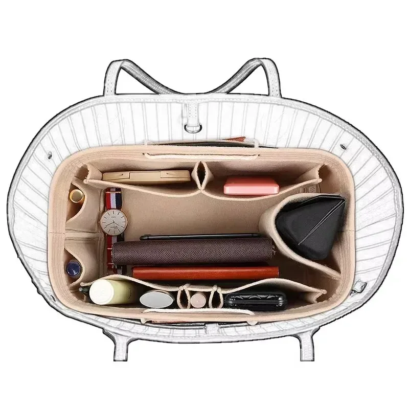 sac intérieur pour lv neverfull, sac à insérer en feutre, sac à main de maquillage, organisateur, sac à main de voyage, sacs à cosmétiques portables à fermeture éclair, fourre-tout de rangement