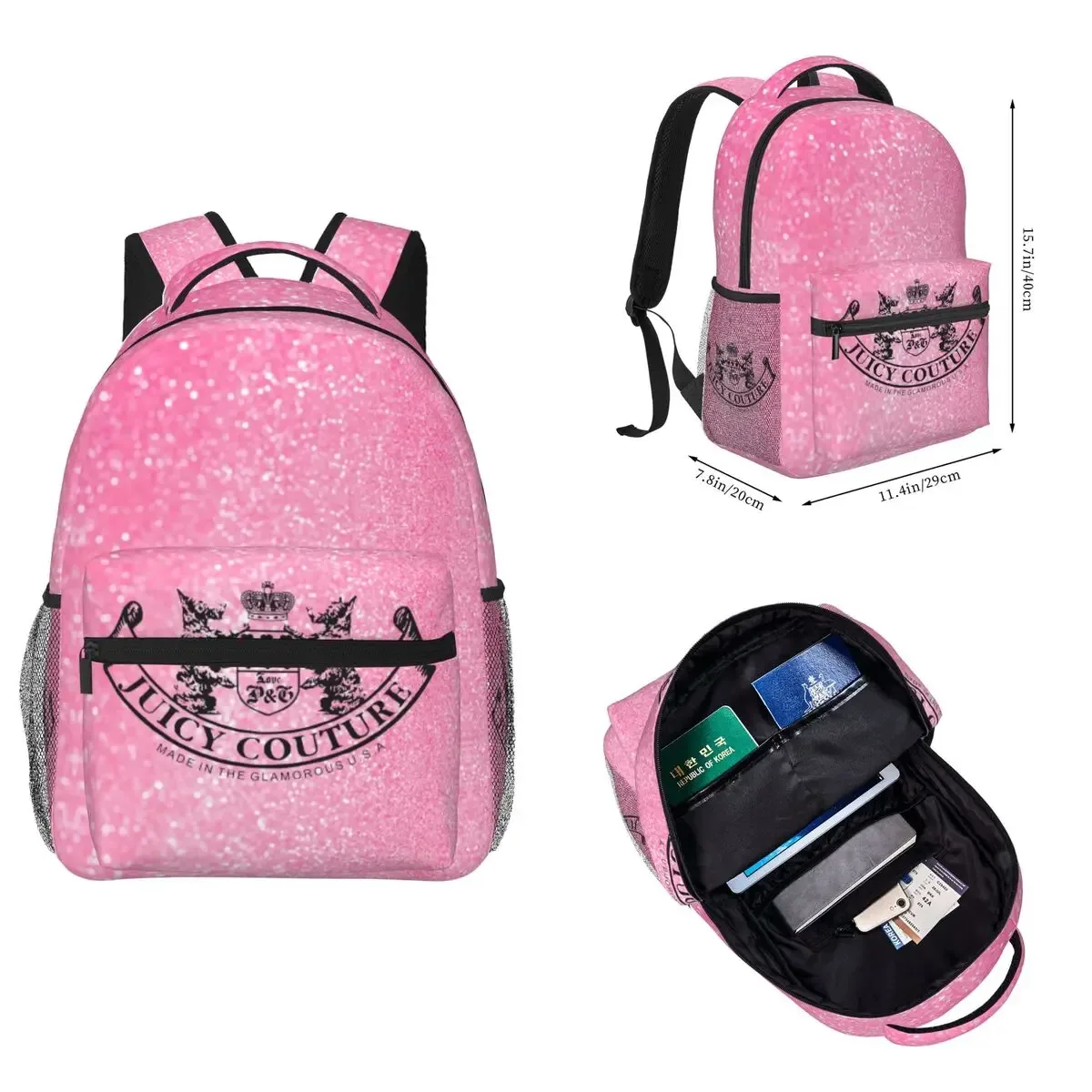 sac à dos juicy-c-couture pour hommes et femmes, sac à dos tendance pour étudiants et professionnels, sac à bandoulière pour collège, 16 pouces