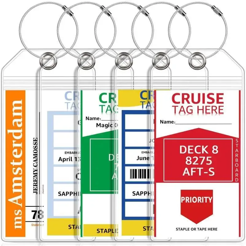 Étiquettes de bagages de croisière imperméables, 5 pièces, porte-cartes d'identité verticaux en PVC transparent pour voyages d'affaires et de croisière